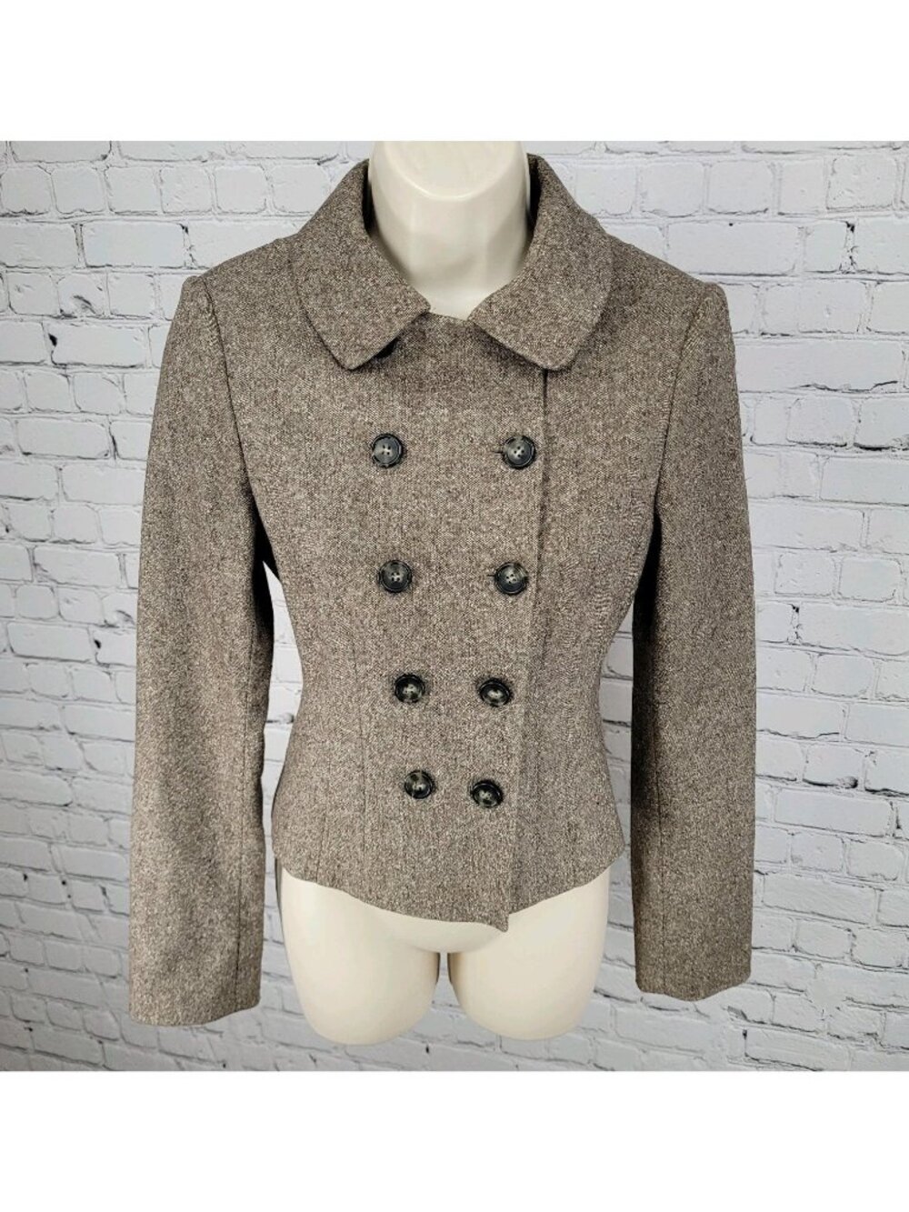 United Colors Of Benetton Brown Wool Blend Stretch Double Breast Jacket Size 38